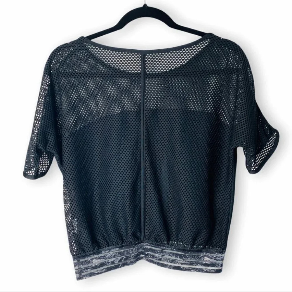Puma  XS Mesh Sleeve/Back Crop Top Tee Marble Band - Picture 2 of 6